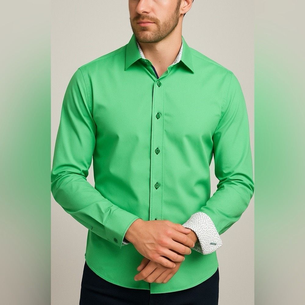 Eight X Premium Green Long Sleeve Button Down Shirt Men’s Medium Modern Fit‎